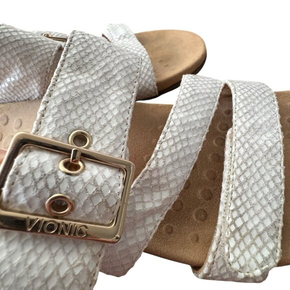 Vionic Skylar White Leather Faux Snakeskin Slip On Sandals Slides Buckle Size 10 - Picture 12 of 13